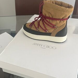 Jimmy Choo Tan and Black Winter Boot(only 1)with Red Laces